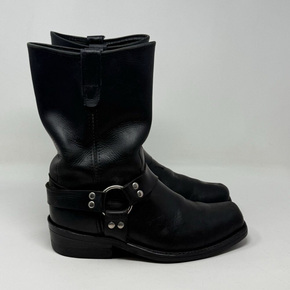 Double H Harness Boots Mens 10.5 D Black Leather Square Toe Biker Grunge USA 90s